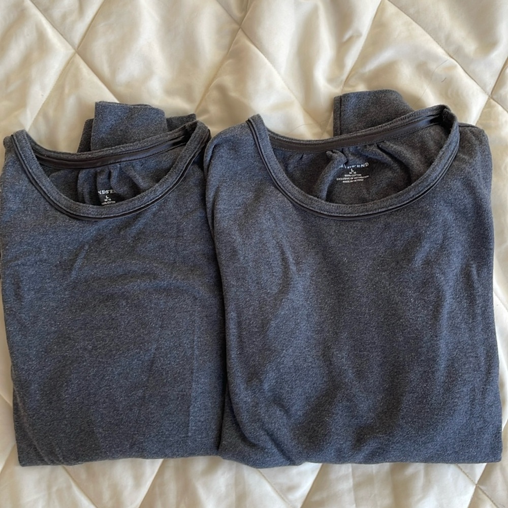 2 Lands End women’s large crew long sleeve gray heather 💯% cotton tops